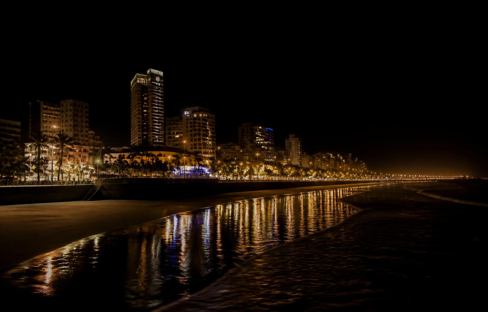 Durban beachfront skyline at night